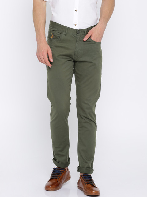 

U.S. Polo Assn. Denim Co. Men Olive Green Slim Fit Solid Chinos