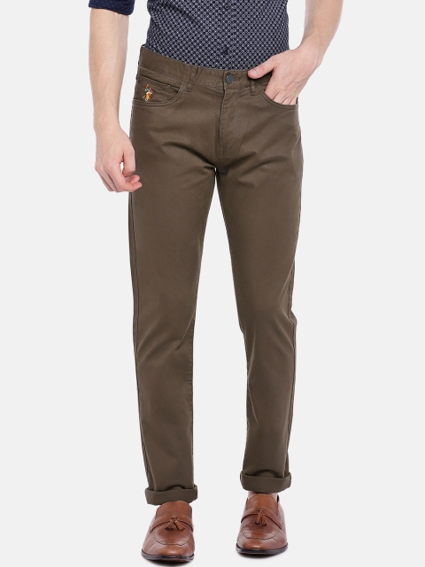 

U.S. Polo Assn. Denim Co. Men Brown Slim Tapered Fit Solid Regular Trousers