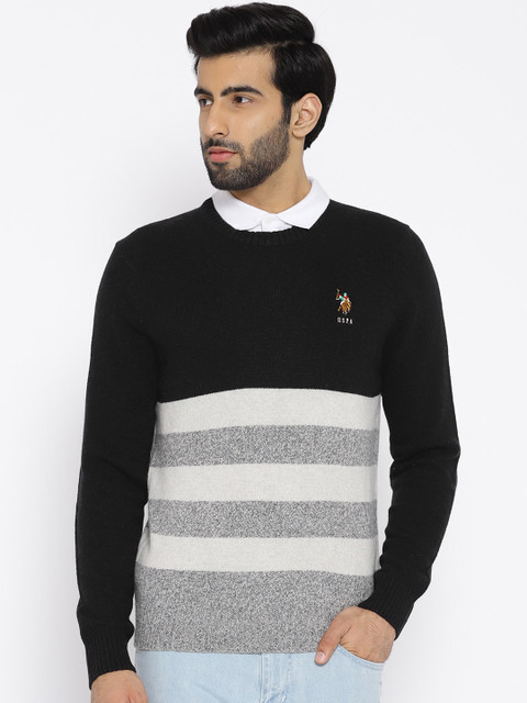 

U.S. Polo Assn. Denim Co. Men Black & Grey Striped Pullover