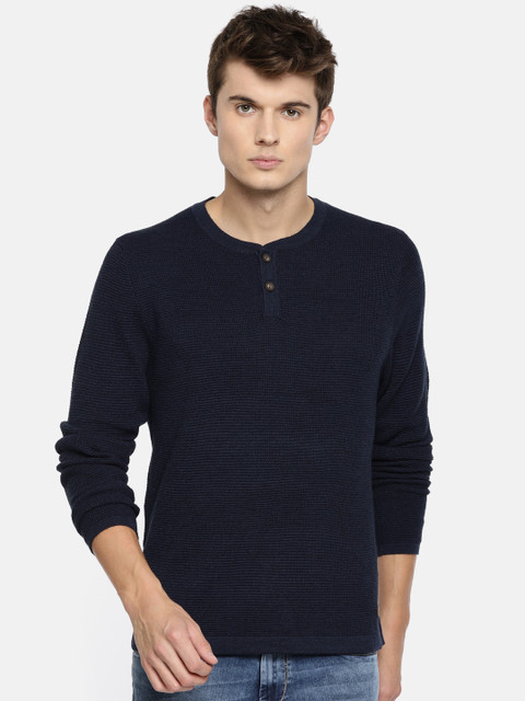 

U.S. Polo Assn. Denim Co. Men Navy Blue Self Design Pullover