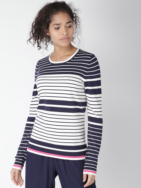 

Tommy Hilfiger Women White & Navy Blue Striped Pullover