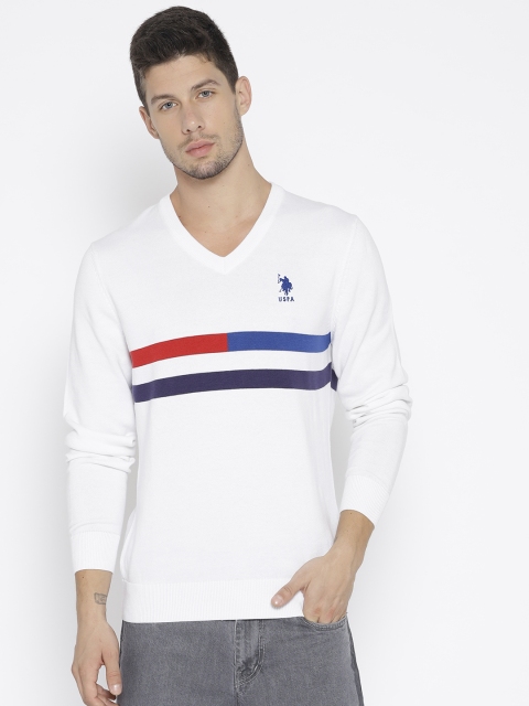 

U.S. Polo Assn. Men White Solid Pullover