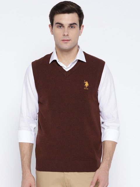 

U.S. Polo Assn. Men Maroon Solid Sweater Vest