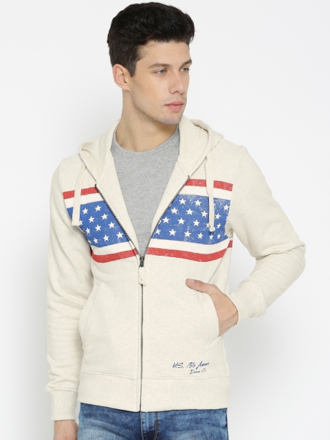 

U.S. Polo Assn. Denim Co. Men Off-White Printed Hooded Sweatshirt