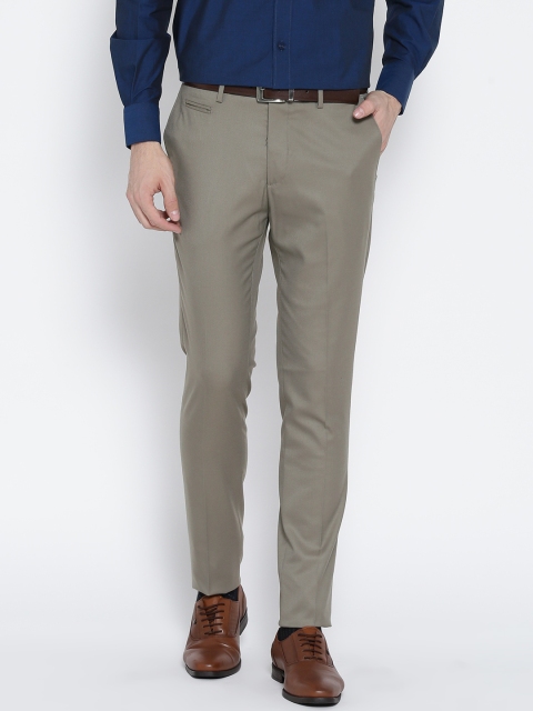 

U.S. Polo Assn. Tailored Men Olive Green Super-Slim Fit Solid Formal Trousers