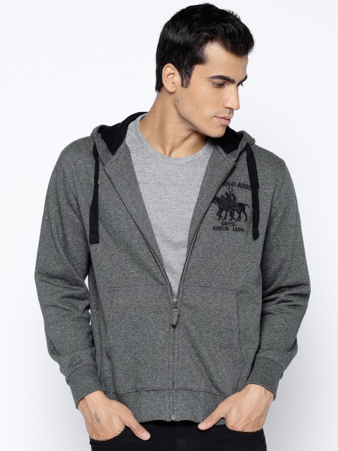 

U.S. Polo Assn. Men Charcoal Grey Solid Hooded Sweatshirt