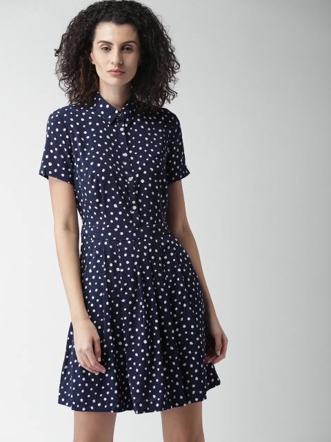 

Tommy Hilfiger Women Navy & White Printed Fit & Flare Dress, Navy blue