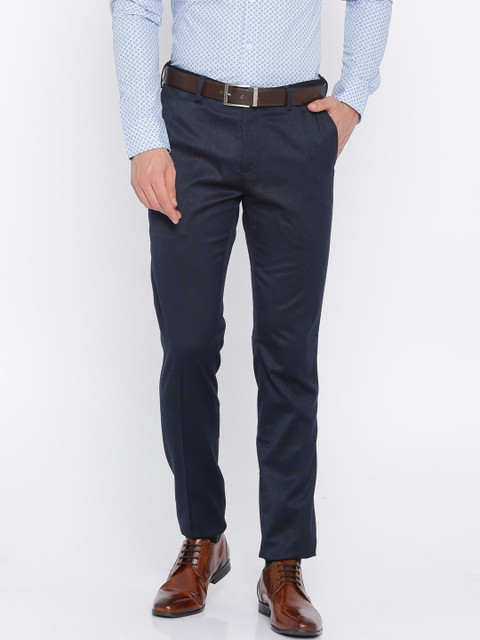 

U.S. Polo Assn. Tailored Men Navy Blue Slim Fit Self Design Regular Trousers