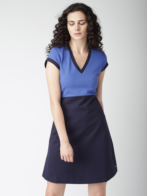 

Tommy Hilfiger Women Blue Colourblocked A-Line Dress