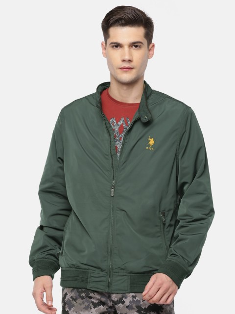 

U.S. Polo Assn. Men Olive Green Solid Bomber Jacket