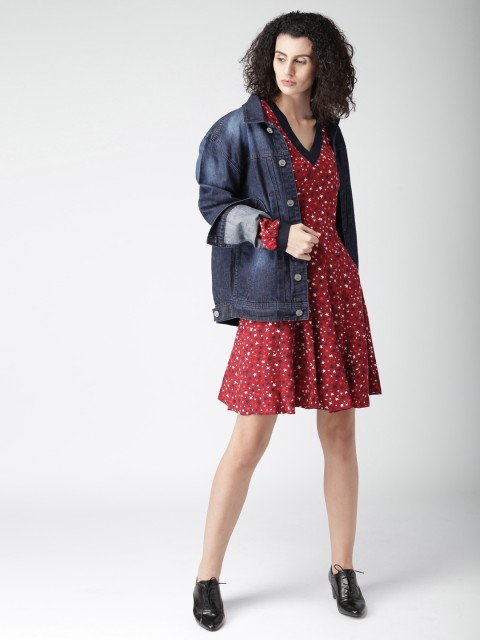 

Tommy Hilfiger Women Maroon Printed A-Line Dress