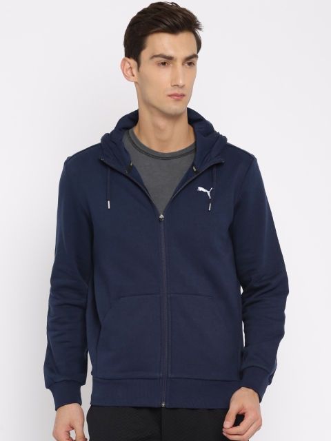 

Puma Men Navy Solid Hooded ESS FZ Sweatshirt, Navy blue