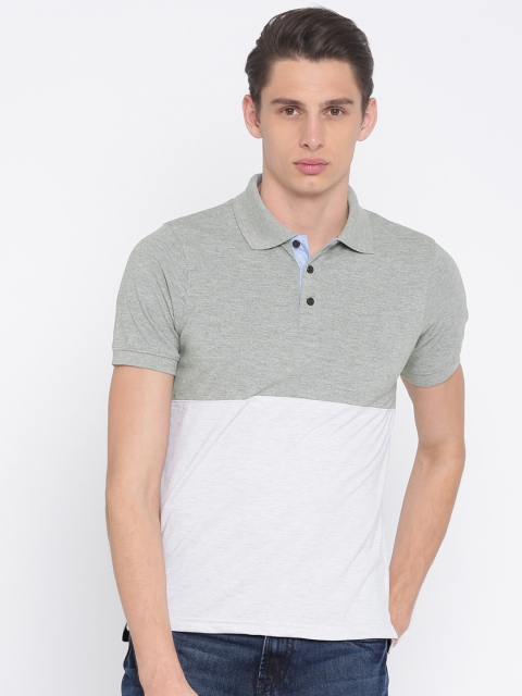 

American Crew Men Off-White & Grey Colourblocked Polo T-shirt