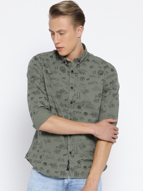 

U.S. Polo Assn. Denim Co. Men Olive Green Regular Fit Printed Casual Shirt