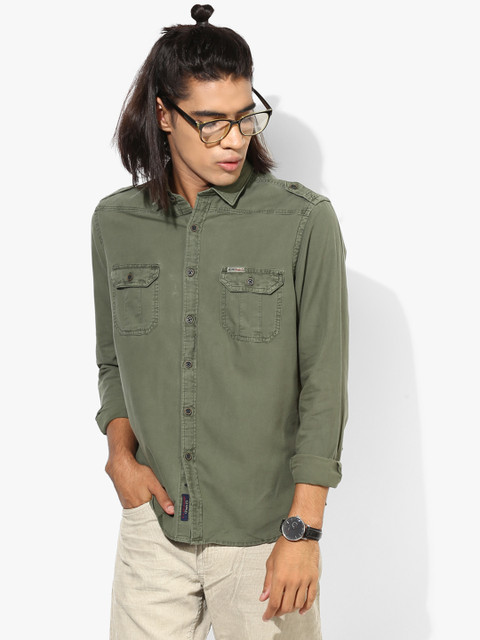 

U.S. Polo Assn. Denim Co. Men Olive Green Regular Fit Solid Casual Shirt