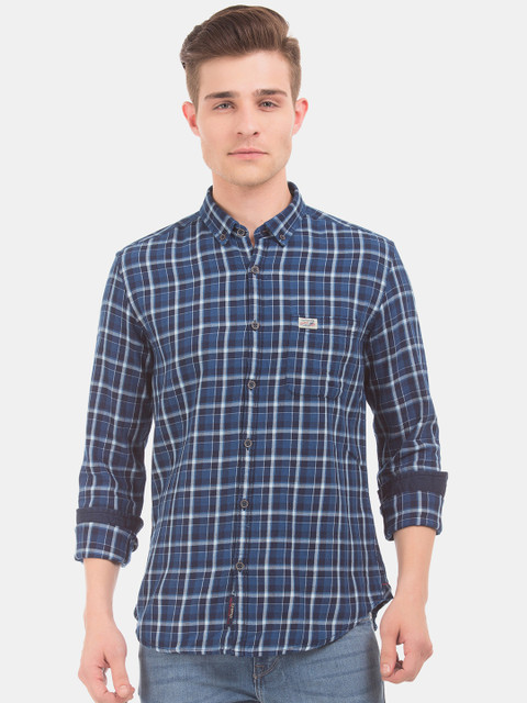 

U.S. Polo Assn. Denim Co. Men Blue Regular Fit Checked Casual Shirt