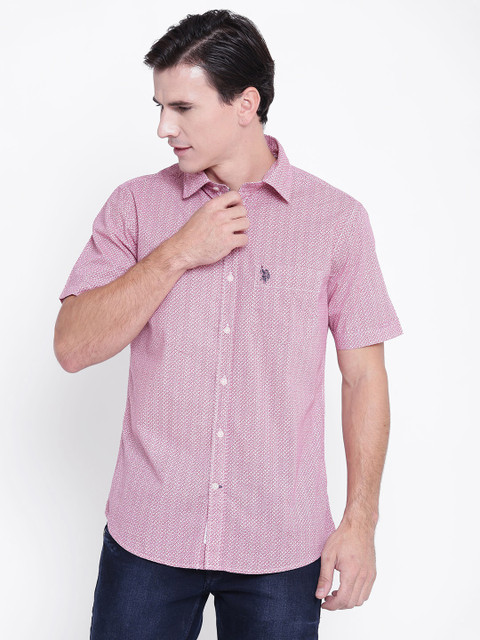 

U.S. Polo Assn. Men Red & White Tailored Fit Printed Casual Shirt