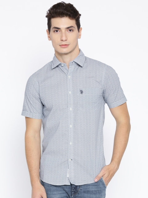 

U.S. Polo Assn. Men Navy Blue & White Regular Fit Printed Casual Shirt