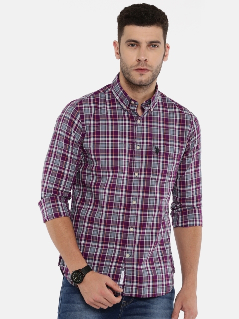 

U.S. Polo Assn. Men Maroon Regular Fit Checked Casual Shirt