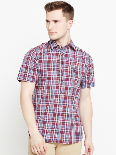 

U.S. Polo Assn. Men Maroon & Blue Tailored Fit Checked Casual Shirt