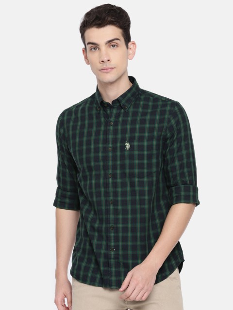 

U.S. Polo Assn. Men Green & Blue Tailored Fit Checked Casual Shirt