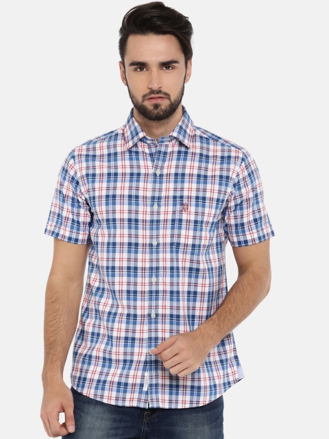 

U.S. Polo Assn. Men White & Blue Slim Fit Checked Casual Shirt