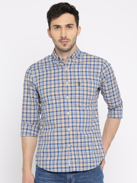 

U.S. Polo Assn. Men Beige & Blue Tailored Fit Checked Casual Shirt
