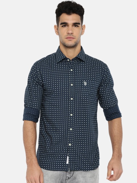 

U.S. Polo Assn. Men Navy Blue Standard Regular Fit Printed Semiformal Shirt