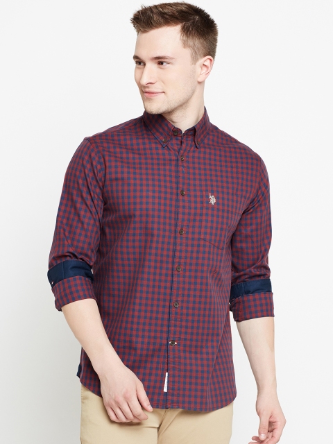 

U.S. Polo Assn. Men Maroon & Navy Tailored Fit Checked Casual Shirt