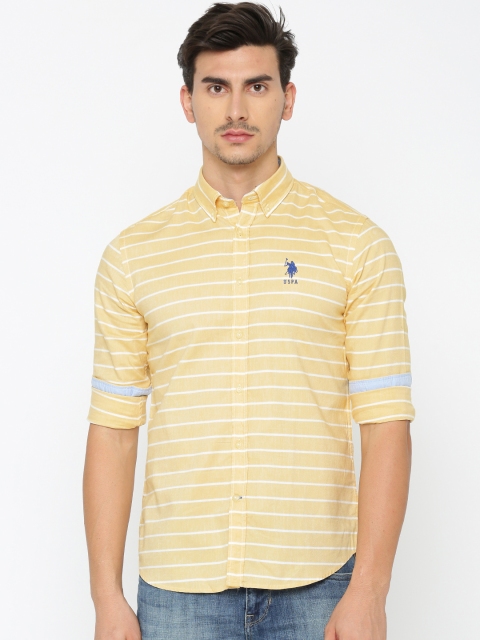 

U.S. Polo Assn. Men Yellow & White Tailored Fit Striped Casual Shirt