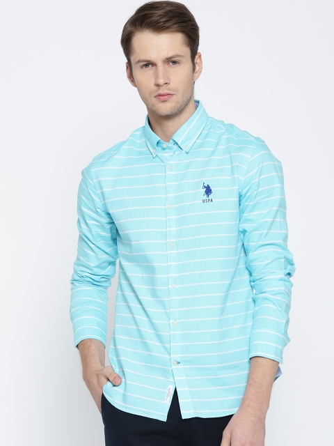 

U.S. Polo Assn. Men Blue & White Tailored Fit Striped Casual Shirt