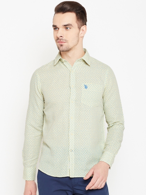 

U.S. Polo Assn. Men Yellow & Blue Tailored Fit Printed Casual Shirt
