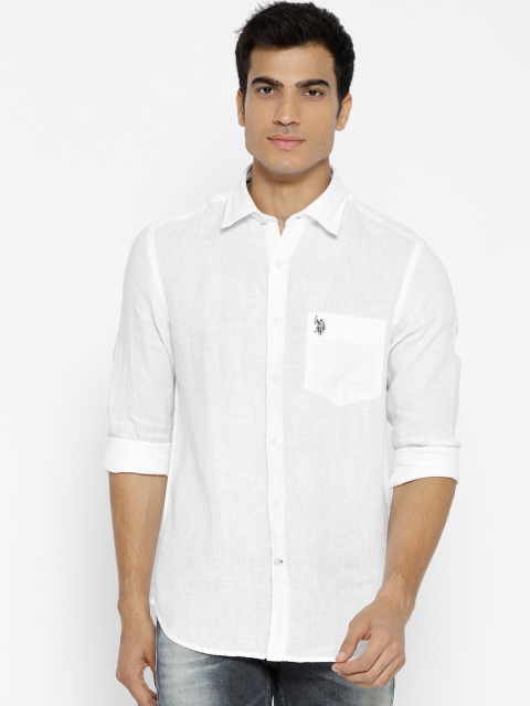 

U.S. Polo Assn. Men White Tailored Fit Linen Casual Shirt