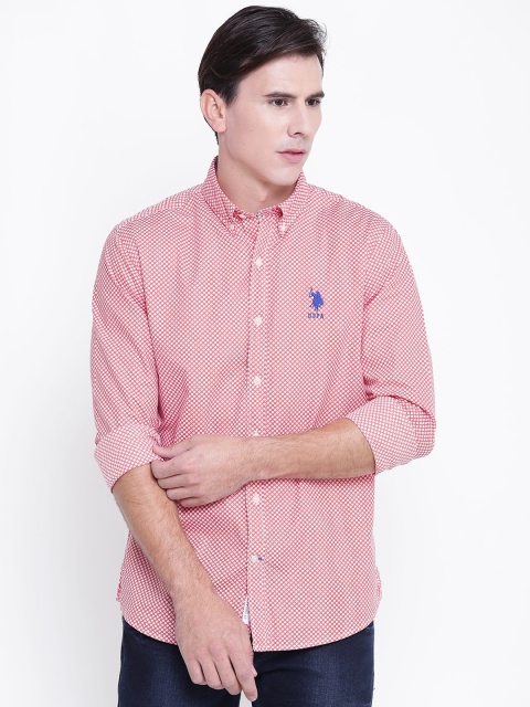 

U.S. Polo Assn. Men Orange & White Tailored Fit Printed Casual Shirt