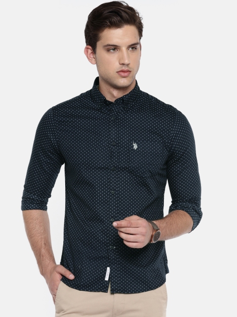 

U.S. Polo Assn. Men Navy Blue Tailored Fit Printed Casual Shirt