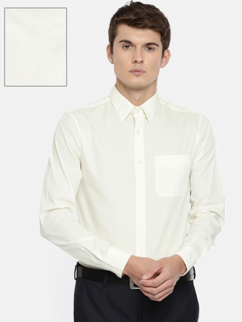 U.S. Polo Assn. Tailored Men Cream-Coloured Tailored Fit Solid Formal Shirt