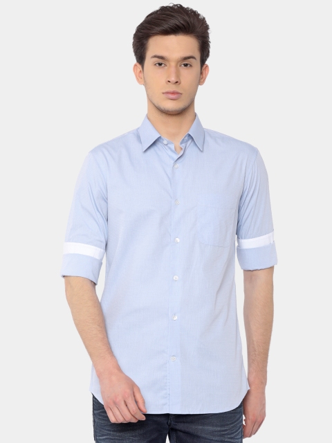 

U.S. Polo Assn. Men Blue Tailored Fit Self Design Casual Shirt