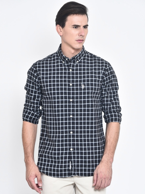 

U.S. Polo Assn. Men Charcoal Grey Tailored Fit Checked Casual Shirt