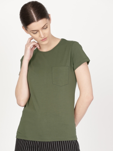 

ether Women Olive Green Solid T-shirt