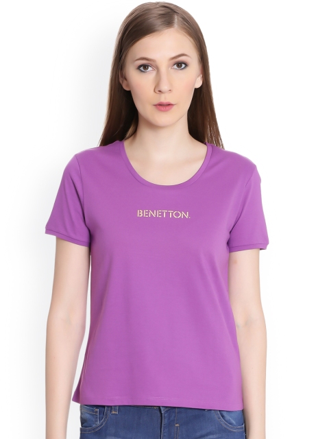 

United Colors of Benetton Women Purple Solid Round Neck T-shirt