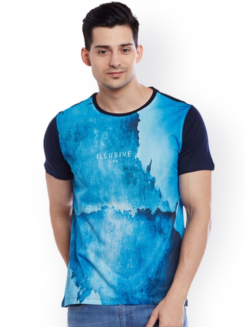 

Wear Your Mind Men Blue Printed Round Neck T-shirt