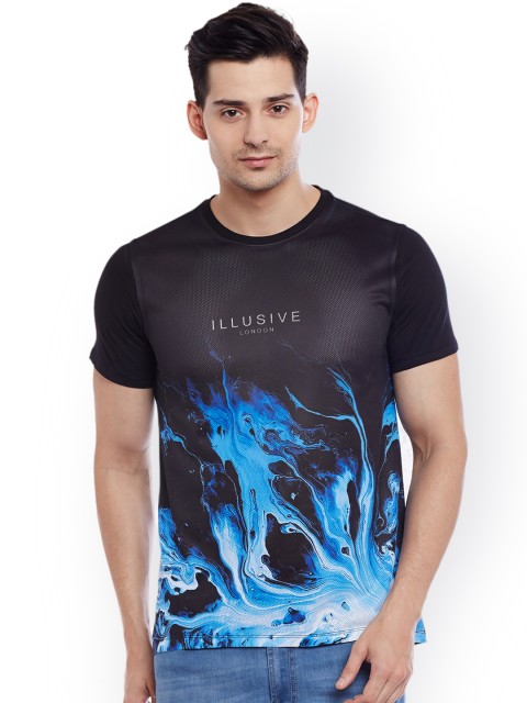 

Wear Your Mind Men Black & Blue Printed Round Neck T-shirt