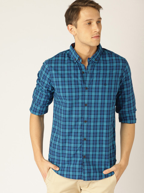 

United Colors of Benetton Men Blue Slim Fit Checked Casual Shirt