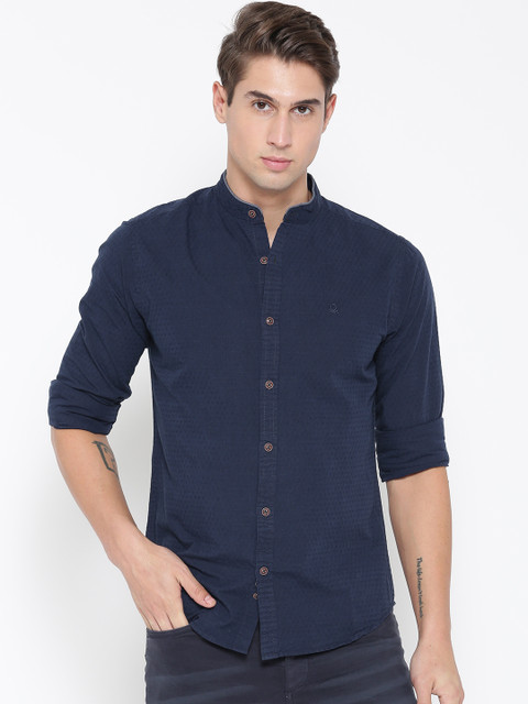 

United Colors of Benetton Men Navy Blue Slim Fit Self Design Casual Shirt