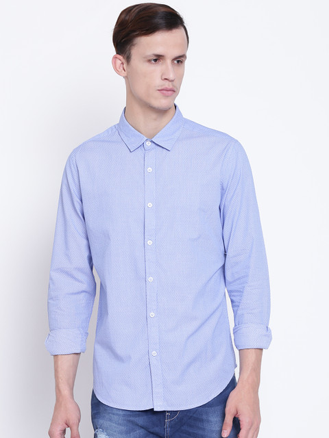 

United Colors of Benetton Men Blue Slim Fit Self-Design Casual Shirt