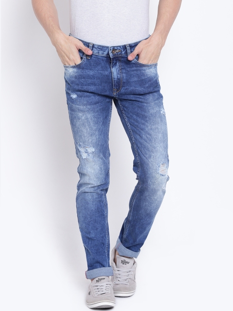 

United Colors of Benetton Men Blue Tailored Skinny Mildly Distressed Stretchable Jeans