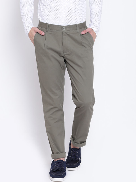 

United Colors of Benetton Men Olive Green Slim Fit Solid Trousers