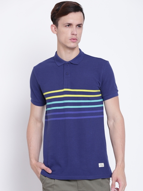 

United Colors of Benetton Men Navy Striped Polo Collar T-shirt, Navy blue