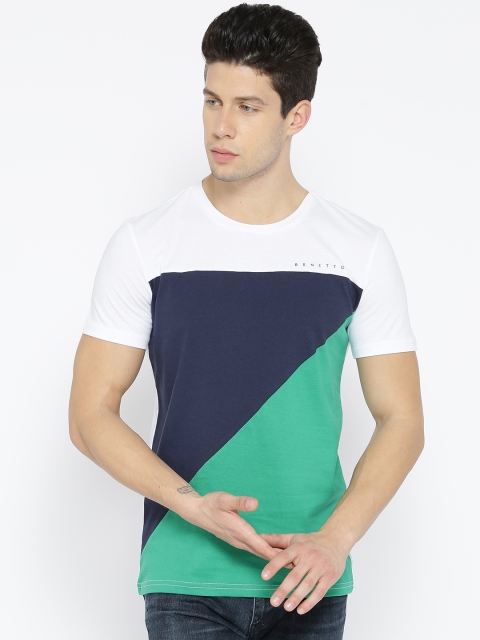

United Colors of Benetton Men White Colourblocked Round Neck T-shirt