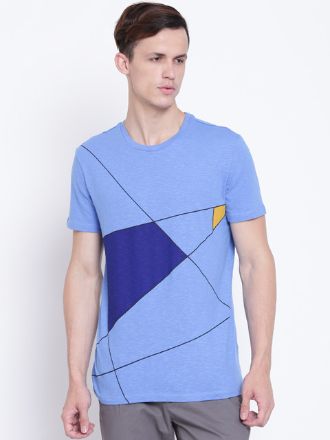 

United Colors of Benetton Men Blue Printed Round Neck T-shirt
